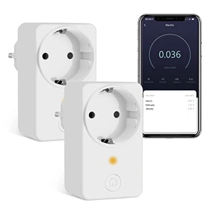 Afbeelding van LoraTap 2 stuks Alexa draadloos wifi stopcontact, 3680 W, 16 A, verbruiksmeter, intelligente schakelaar, afstandsbediening, compatibel met Google Home
