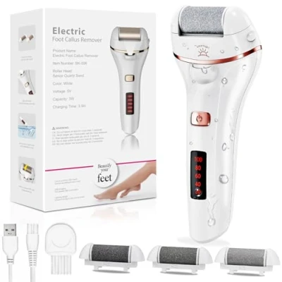 Afbeelding van Elektrische voetvijl Harde Huidverwijderaar Oplaadbare Eelt Remover Care met LED Waterdichte Pedicure Gereedschap Kit voor Gebarsten Hakken Dode Droge Huid Voetverzorging 3 Grove Roller Hoofden