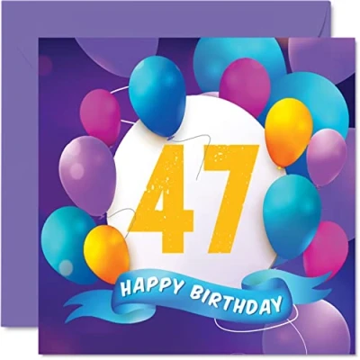 Afbeelding van 47e verjaardagskaart voor mannen vrouwen ballonfeest gelukkige verjaardagskaarten 47 jaar oude man vrouw broer zus mama papa tante oom beste vriend neef, 145 mm x verjaardag