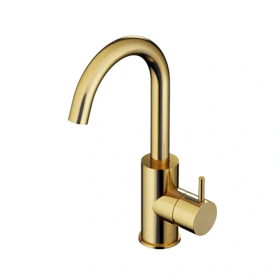 Afbeelding van HotBath Cobber wastafelmengkraan 27.8cms met draaibare uitloop zonder waste Geborsteld messing