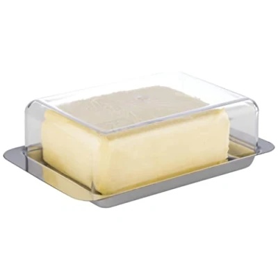 Afbeelding van APS Fridge Butter Dish hoogwaardige roestvrijstalen botervloot Made in Germany duurzaam en niet roestend 16 x 9,5 5,5cm, vaatwasmachinebestendig