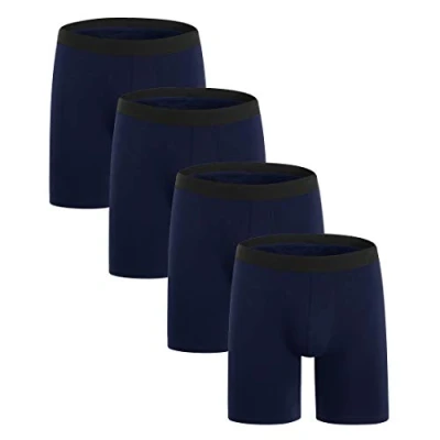 Afbeelding van ZLYC Katoenen herenboxershort met lange broekspijpen, 3 of 4 stuks, Pack Blauw, L