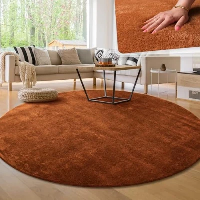 Afbeelding van Paco Home Moderne en Zachte Woonkamer Tapijt Kortpolig Wasbaar Fluffy Uni Effect Bont Tijdloos Elegant Antislip Makkelijk te Onderhouden, Maat:Ø 160 cm rondje, Kleur:Koper
