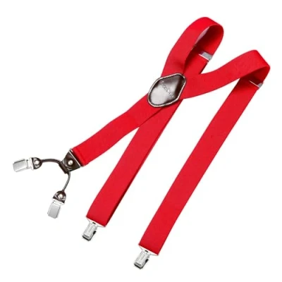 Afbeelding van DonDon herenbretels 3,5 cm breed 4 clips van bruin leer in Y vorm elastisch en verstelbaar Rood