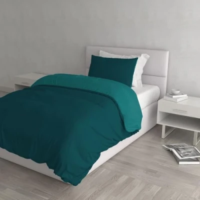 Afbeelding van Italian Bed Linnen Natural Color Doubleface dekbedovertrek, 100% katoen, olie groen/fles groen, kleine dubbele