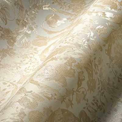 Afbeelding van SATIJN GLANZENDE KLASSIEKE BLOEMEN BEHANG Design beige crème wit A.S. Création Versace 5