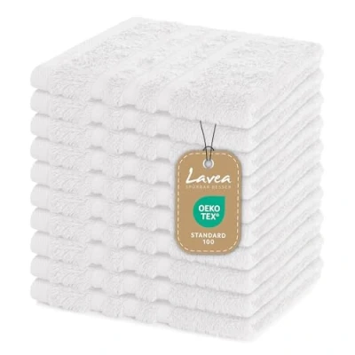 Afbeelding van Lavea Set van 10 zeepdoeken, 30 x cm, hoogwaardige gastendoekjes, 100% katoen, badstofserie Elena, absorberend, wasbaar en duurzaam, zwart