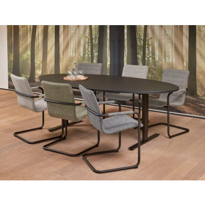 Afbeelding van Vergadertafel Teez ellips 220x110cm frame Antraciet (Ral 7016) blad Lichtgrijs