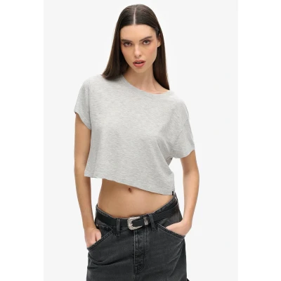 Afbeelding van Superdry Slouchy Cropped Tshirt basic, Dames, Maat: 38, Pepper grey marl