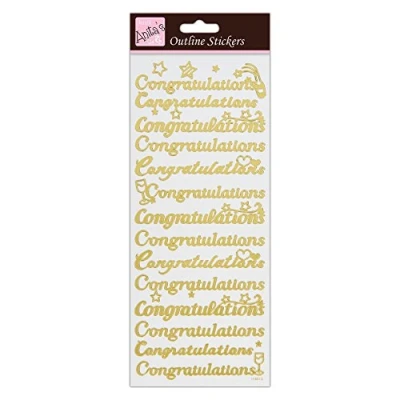 Afbeelding van Anitas Outline Stickers, Gefeliciteerd, Goud op Wit, Voor Scrapbooking, Kaarten Maken, Kinderen Spelen, Huiswerk, Kunst, Ambacht, Embelish, Decoratief, Papier, Kaart, Glas, Metaal, Kunststof, Schuim