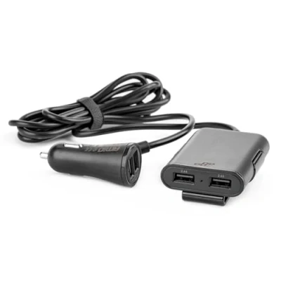 Afbeelding van AMiO Auto USB Oplader met Verlengsnoer en 4 Poorten Snelle Telefoonlader Handig Voorin voor Kinderen Achterin op Vakantie