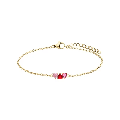 Afbeelding van Lucardi Dames Stalen goldplated Armband met rood zirkonia hart Staal Goudkleurig 19 cm