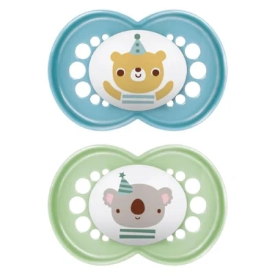 Afbeelding van MAM Originele fopspeen in set van 2, Skinsoft siliconen met fopspeenhoes, 6 16 maanden, groen