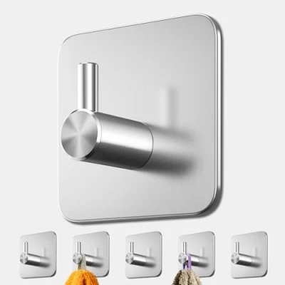 Afbeelding van 4smile Handdoekhouder zonder boren, set van 6 stuks, roestvrijstalen haken, zelfklevend met kleefpads, roestvrije kleefhaken, extra sterk als handdoekhaak voor badkamer en keuken