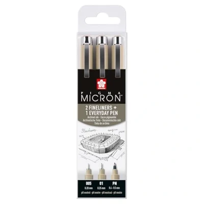 Afbeelding van Sakura Pigma Micron Etui 3 Fineliners Zwart 005 01 PN Architectuur