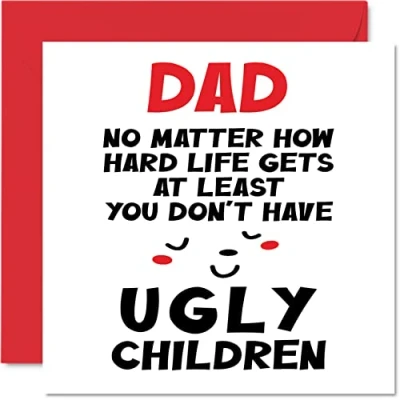 Afbeelding van Grappige Vaderdagkaarten voor papa vader lelijke kinderen grap gelukkige verjaardagskaart van zoon dochter, verjaardagscadeaus, 145mm x Vaderdag wenskaarten cadeau