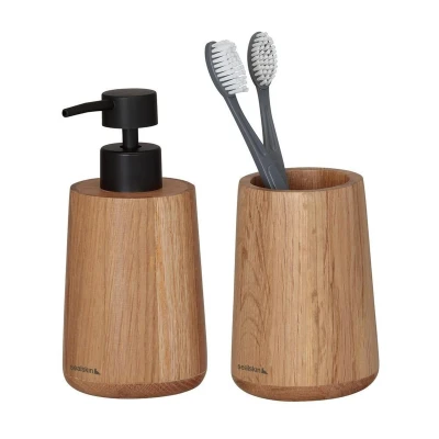 Afbeelding van Sealskin Earth Badkamerset Zeepdispenser 150 ml Tandenborstelbeker Eiken