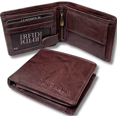 Afbeelding van Lundholm Portemonnee heren luxe leer RFID anti skim Sundsvall serie compact formaat portefeuille kado man mannen cadeautjes Billfold Bruin