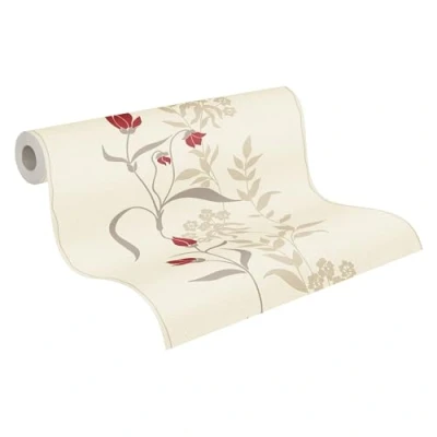 Afbeelding van A.S. Création Vliesbehang Avenzio bloemenbehang bloemen 10,05 m x 0,53 crème rood beige 958741 95874 1