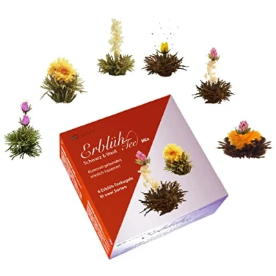 Afbeelding van Creano Theebloemen Mix in een edele geschenkdoos voor het proeven van met 6 theeballetjes elk 3x witte &amp; zwarte thee