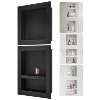 Afbeelding van VEVOR Douchennis klaar voor tegel 40,64 x cm &amp; 50,8 cm, drievoudige plank, vierkante hoeken muurinbouw nis verzonken, verzegelde bescherming moderne zeepopbergnis douche badkamer,