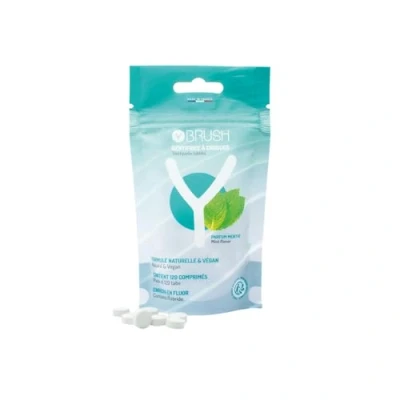 Afbeelding van Y Brush Natuurlijke kauwbare tandpasta Navulling Fluor Made in France 120 tabletten Muntsmaak Frisse adem Stevige