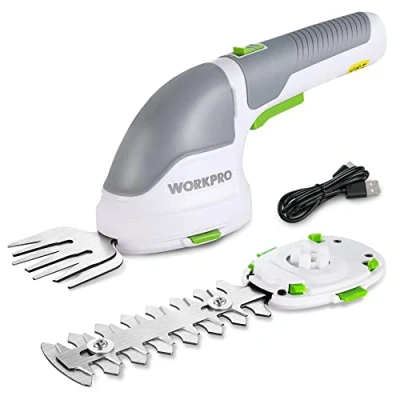 Afbeelding van WORKPRO Snoeischaar accu 3,6 V, handige grasschaar en struikschaar elektrisch met 2 messen, 2.000 mAh type C kabel, in 1 gazonkantensnijder, snijbreedte 7,5 cm, snijlengte 12 cm