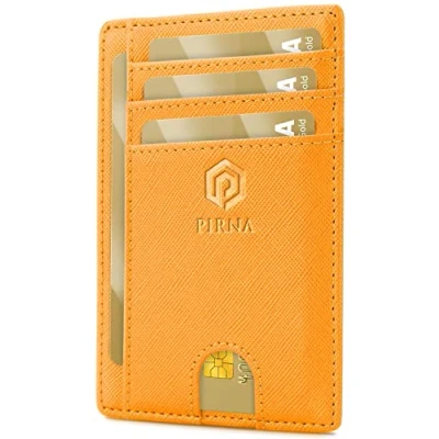 Afbeelding van Slanke Portemonnee voor Heren RFID Blokkerende Minimalistische Kaarthouder en Dames met Geschenkdoos, Slim Wallet Card Holder Oranje Honing