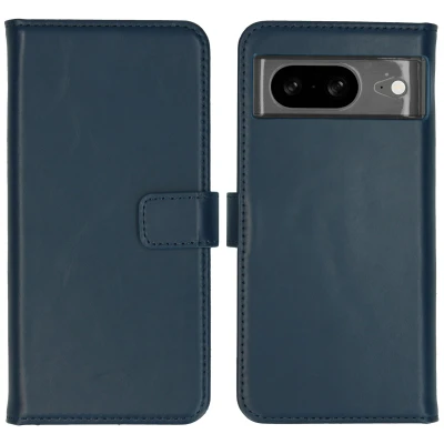 Afbeelding van Google Pixel 8 Hoesje Echt leder Selencia Bookcase Blauw Telefoonhoesje