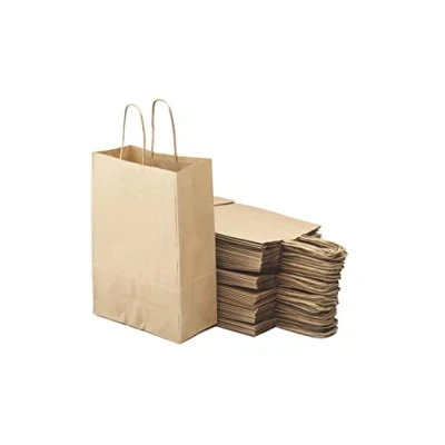 Afbeelding van Set van 50 bruine boodschappentassen kraftpapier met handgrepen, 20 x 10 29,2 cm, boodschappentas/geschenkverpakking voor verjaardag, Kerstmis, bruiloft.