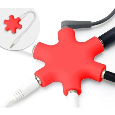 Afbeelding van MyGadget 5 weg jack splitter 3,5 mm Aux Mini audiosplitter Hoofdtelefoonaansluiting voor smartphones, laptops en pc in rood