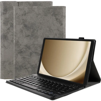 Afbeelding van Cazy Vintage Hoes met Toetsenbord QWERTY geschikt voor Samsung Galaxy Tab A9 Grijs
