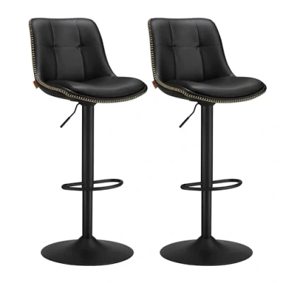 Afbeelding van VASAGLE Barkrukken, set van 2, in hoogte verstelbare barstoelen, draaibare keukenkruk, gewatteerde PU overtrek, met rugleuning en voetensteun, eetkamer, toonbank, staal, inktzwart LJB095B01