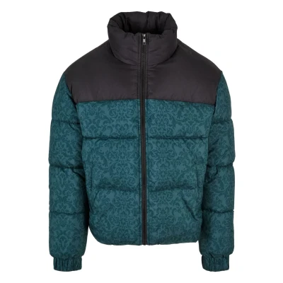 Afbeelding van Urban Classics aop Retro Winterjas, Heren, Maat: XL, Bottlegreen damast