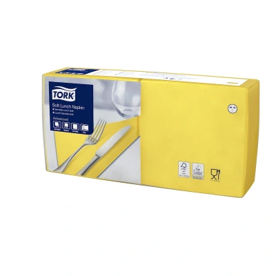 Afbeelding van Tork Soft Lunchservet 33x33cm 3 laags 1/4 vouw Geel 477862
