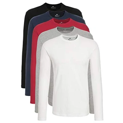 Afbeelding van Lower East Heren Shirt met lange mouwen en ronde hals, gemaakt van 100% katoen, Zwart/wit/marineblauw/grijs/rood, set 5, 3XL