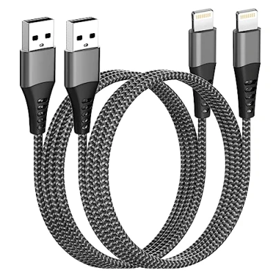 Afbeelding van AINPOW iPhone kabel [1 m / 2 stuks] oplaadkabel MFi gecertificeerd, Lightning USB nylon snellader voor Apple 14 13 12 11 Pro Max XS XR 8 7 6 iPad