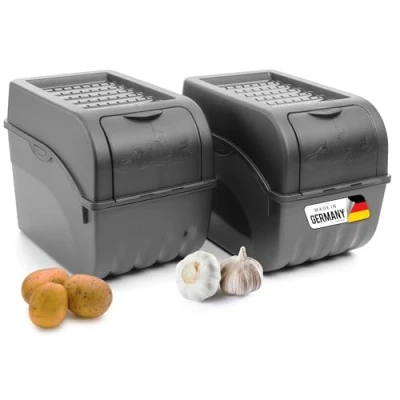 Afbeelding van Novaliv Aardappelopbergdoos, 2 x groot, 9 liter, antraciet grijs, uienbox, stapelbaar, aardappelbox, uienopslag, aardappelmand, fruitcontainer, aardappelkist, vershouddoos