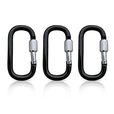 Afbeelding van Set van 3 ovale karabijnhaken, kleine karabijnhaak, sleutelhanger, zwarte mini carabiner, sleutelorganizer (schroefkarabijnhaak 64 x 35 mm)