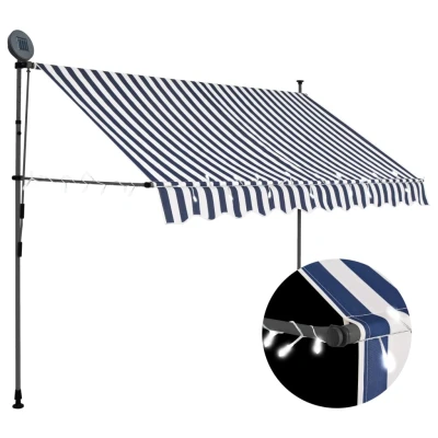 Afbeelding van Luifel handmatig uitschuifbaar met LED 250 cm blauw en wit