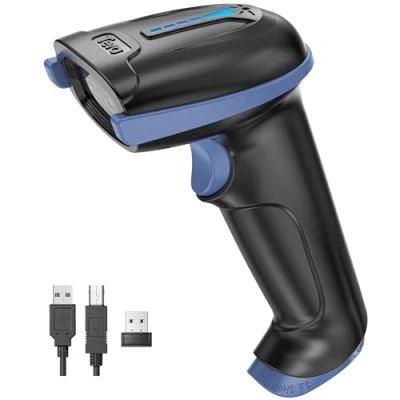 Afbeelding van Tera barcode lezer draadloos en bedraad met batterijniveau indicator, scanner digitaal bedrukt, 1D 2D QR handdouche draagbaar Plug and Play, model D5100 blauw