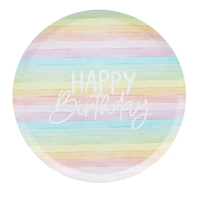 Afbeelding van Happy Birthday&#039; Pastel Regenboog 8 stuks