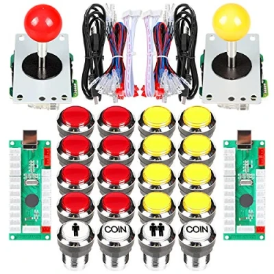 Afbeelding van Fosiya 2 Speler Arcade Joystick LED Chrome Drukknoppen voor PC MAME Raspberry Pi Video Games Kast Onderdelen (Rood Geel Kit)
