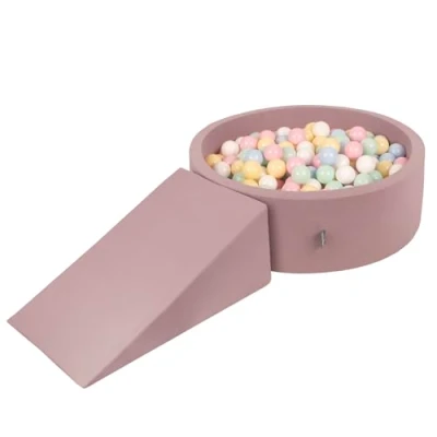 Afbeelding van KiddyMoon Schuimspeelplaats Met Rond Ballenbad (200 Ballen) Ballenbakken Voor Baby&#039;s Speelbad Hindernisbanen, Erika: Pastel Blauw/Pastel Geel/Wit/Munt/Poeder Roze