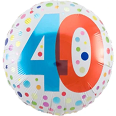 Afbeelding van Folat Folieballon 40 Jaar Wit/Stippen Meerkleurig 45 cm