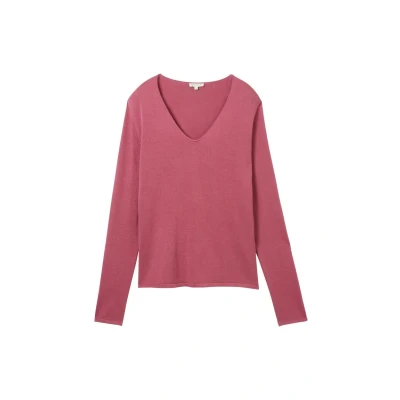 Afbeelding van TOM Tailor Basic Vneck Trui, Dames, Maat: Small, Pink velvet