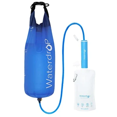 Afbeelding van Waterdrop Waterfilter Camping, Persoonlijk Water Filter Stro met Zwaartekracht Waterzak, 0,01 Micron Waterfiltratiesysteem Drinkwaterzuiveraar voor noodgevallen Wandelen (blauw)