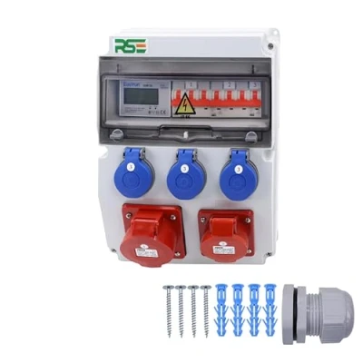 Afbeelding van Bouwstroomverdeler, wandverdeler, compleet bedraad, 32 A, 16 230 V, met CEE meter, IP65, 8. 1 x 3 V LS+teller
