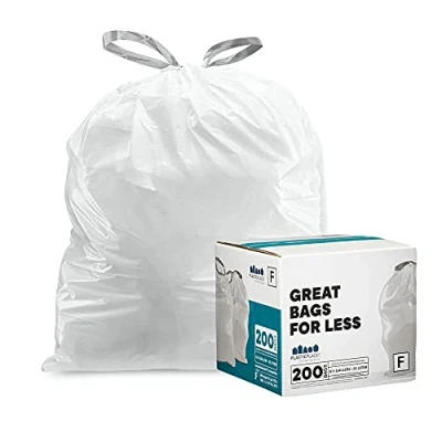 Afbeelding van Plasticplace Custom Fit vuilniszakken simplehuman Code F Compatibel (200 tellen) Witte Trekkoord Vuilnisvoeringen 6.5 Gallon