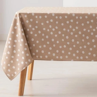 Afbeelding van GAMUSI Tafelkleed, vlekbestendig, rechthoekig, kleine stippen, effen, jacquard, waterdicht, 140 x 200 cm, taupe